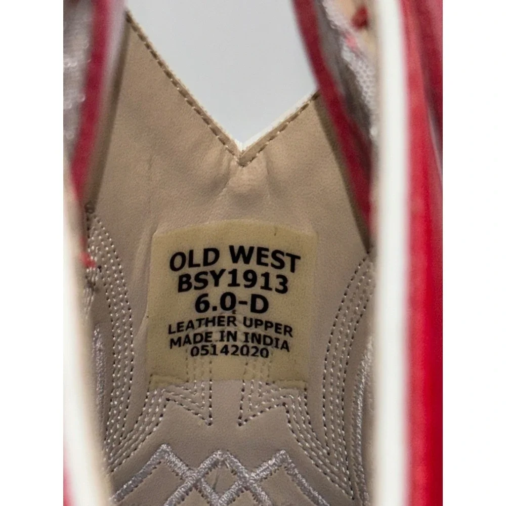 OLD WEST Red Cowboy Boot Western Square Toe Leather Brown‎ Boy Kids Girl Youth 6